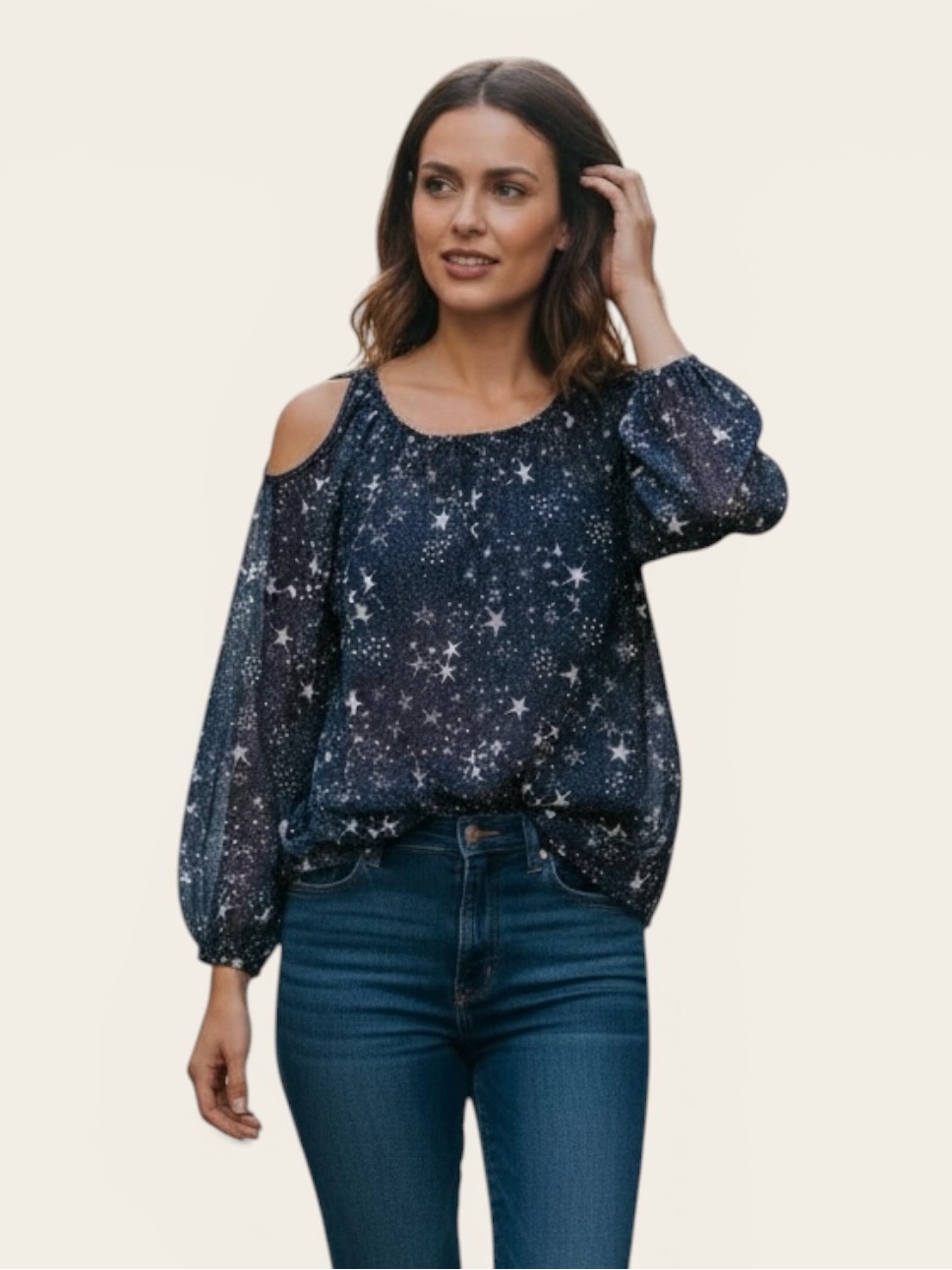 Velvet By Graham & Spencer Celestial Star Print Cold Shoulder Blouse Xs
